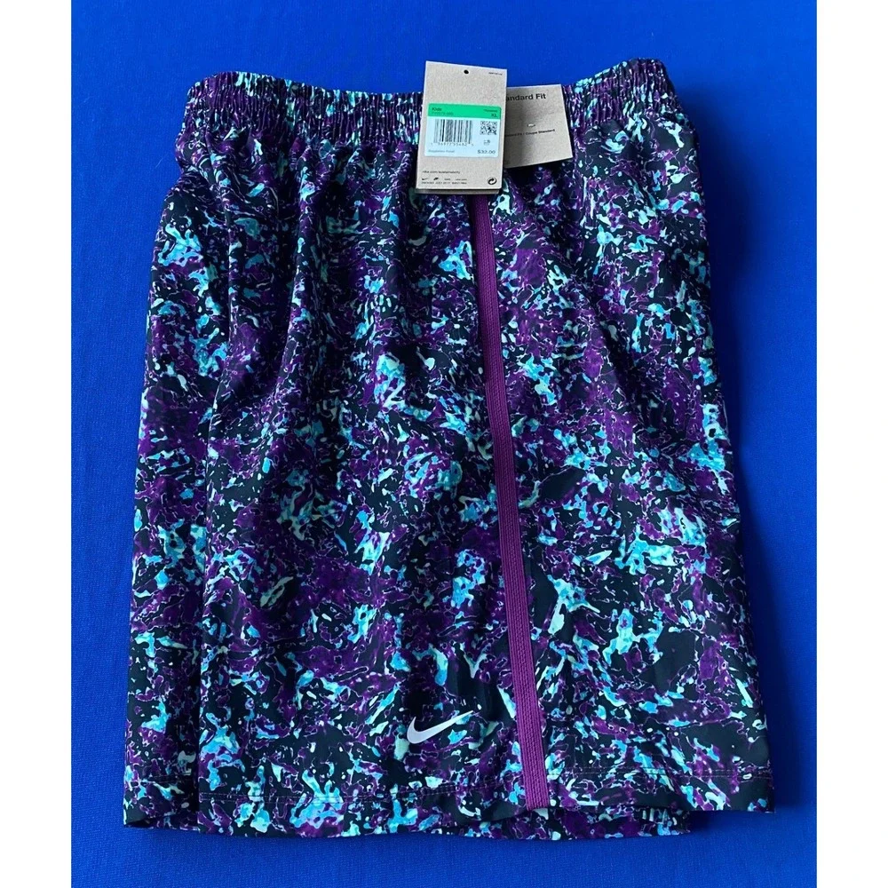 Nike Boy's Dri-FIT Training Shorts Purple Teal Marble Print FV0275-503 XL NWT